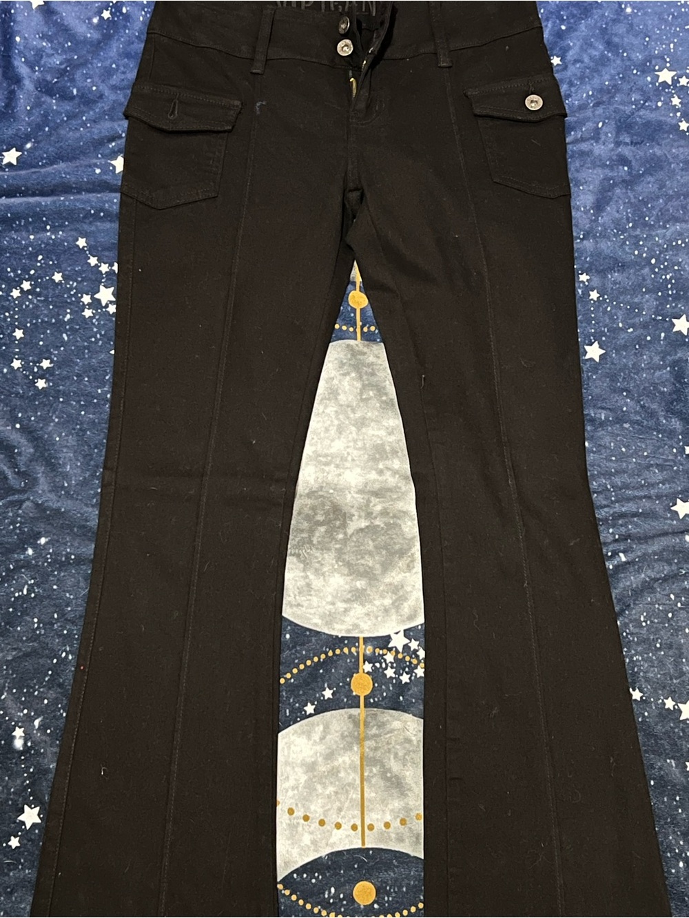 Black Flared Pants with Front Seam and Cargo Pockets